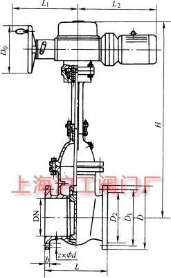 Z941T、Z941W、Z941H 型 PN10、PN16 鐵制電動楔式閘閥主要外形及結(jié)構(gòu)尺寸示意圖